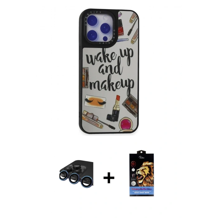 MARSİLYAN™- iPhone 15 Pro Kılıf Odak Klasik Serisi - Siyah Buffer Hayalet Cam Ekran Koruyucu + Raze Metal Kamera Lens - LT