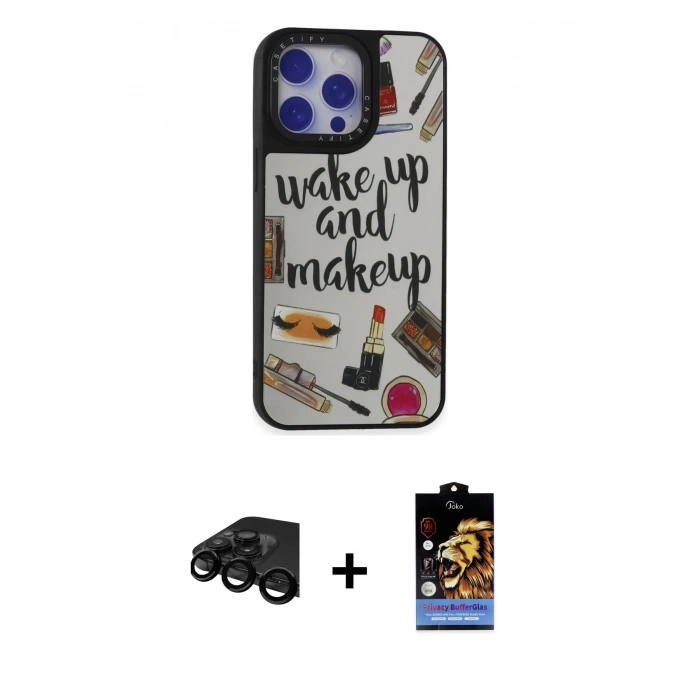 MARSİLYAN™- iPhone 15 Pro Kılıf Odak Klasik Serisi - Siyah Buffer Hayalet Cam Ekran Koruyucu + Siyah Raze Metal Kamera Lens