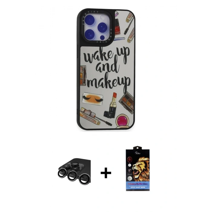 MARSİLYAN™- iPhone 15 Pro Kılıf Odak Klasik Serisi - Siyah Buffer Hayalet Cam Ekran Koruyucu + Raze Metal Kamera Lens - TMGI