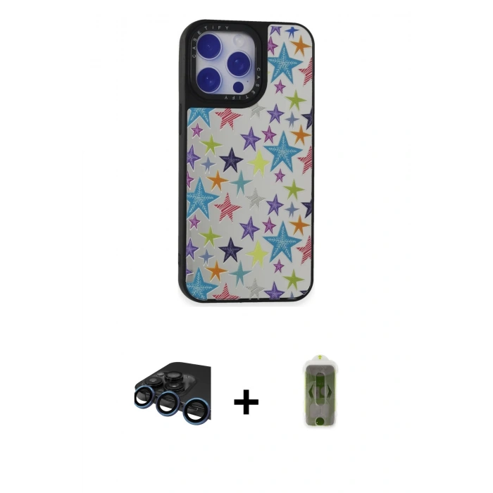 MARSİLYAN™- iPhone 15 Pro Kılıf Odak Klasik Serisi - Siyah Joko Magic 5D Hayalet Cam + Raze Metal Kamera Lens - LT