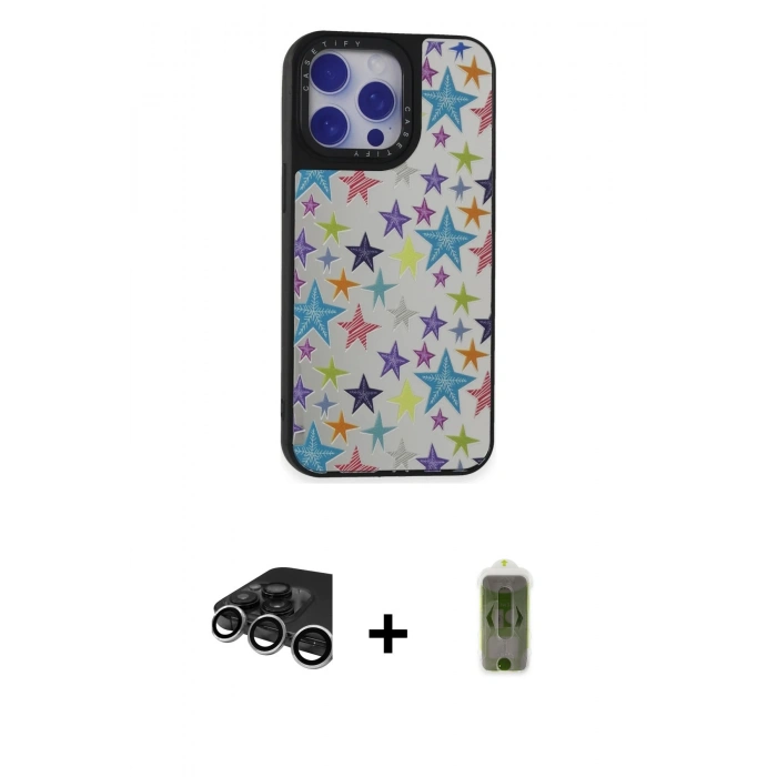 MARSİLYAN™- iPhone 15 Pro Kılıf Odak Klasik Serisi - Siyah Joko Magic 5D Hayalet Cam + Raze Metal Kamera Lens - GS