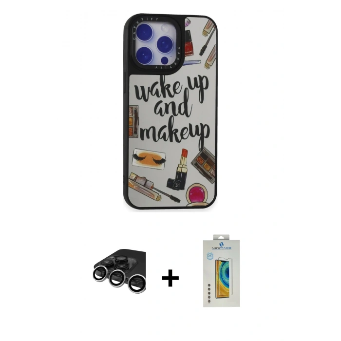 MARSİLYAN™- iPhone 15 Pro Kılıf Odak Klasik Serisi - Siyah Polymer Nano Ekran Koruyucu + Raze Metal Kamera Lens - GS