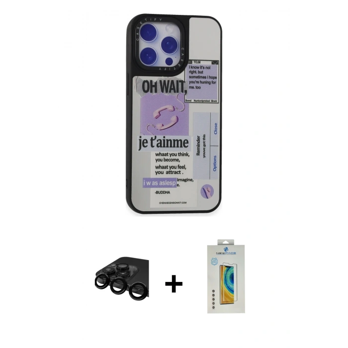 MARSİLYAN™- iPhone 15 Pro Kılıf Odak Klasik Serisi - Siyah Polymer Nano Ekran Koruyucu + Raze Metal Kamera Lens - SH