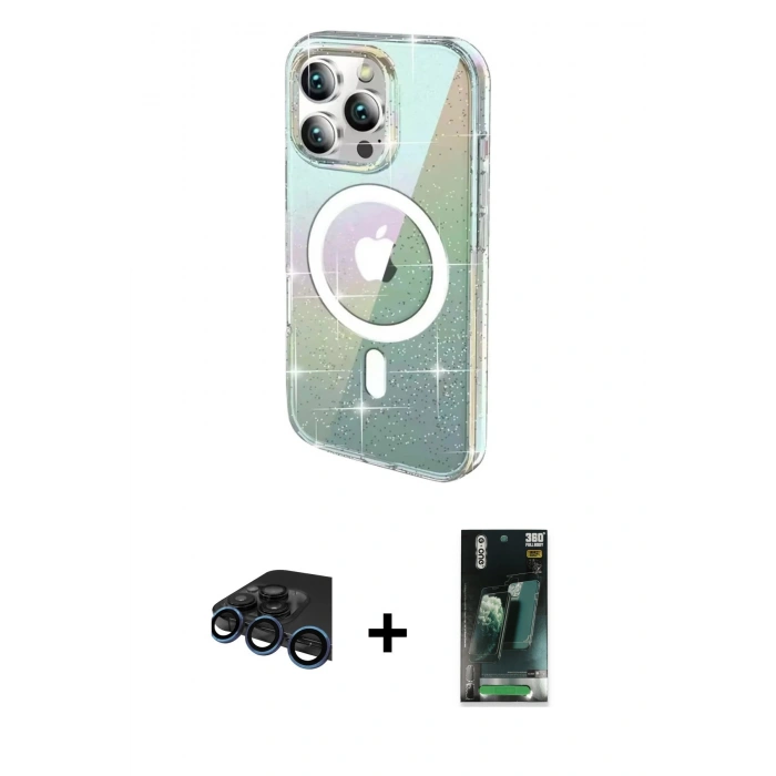 MARSİLYAN™- iPhone 15 Pro Kılıf Odak Modern Serisi - Siyah 360 Mat Full Body Arka Koruyucu + Raze Metal Kamera Lens - LT