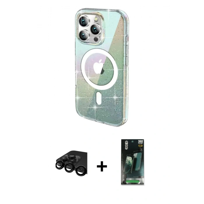 MARSİLYAN™- iPhone 15 Pro Kılıf Odak Modern Serisi - Siyah 360 Mat Full Body Arka Koruyucu + Raze Metal Kamera Lens - SH