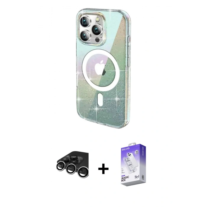 MARSİLYAN™- iPhone 15 Pro Kılıf Odak Modern Serisi - Siyah Bilvis 5in1 3D Magic Cam Ekran Koruyucu + Raze Metal Kamera Lens - GS