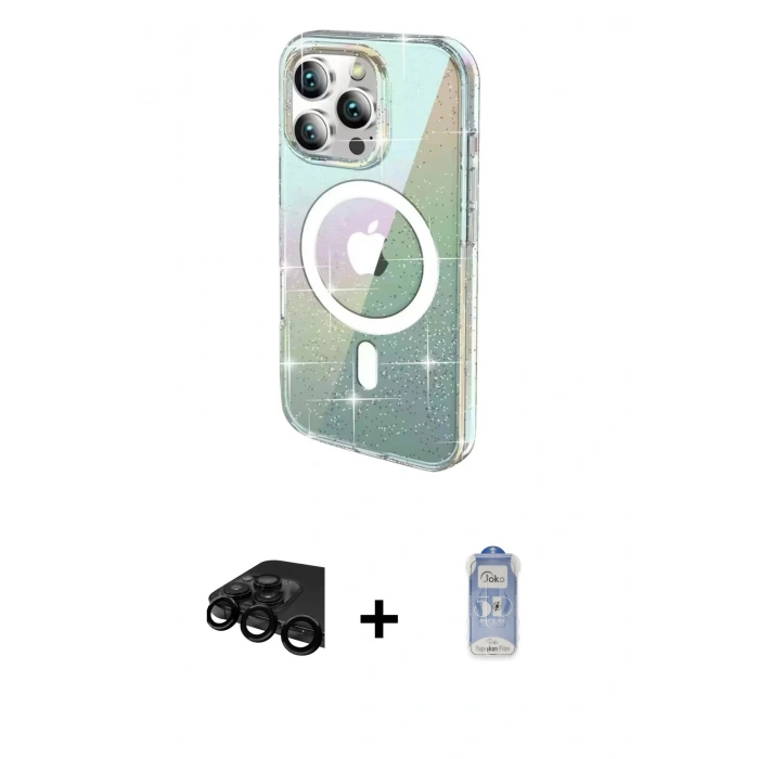 MARSİLYAN™- iPhone 15 Pro Kılıf Odak Modern Serisi - Siyah Joko Magic 5D Cam + Raze Metal Kamera Lens - SH