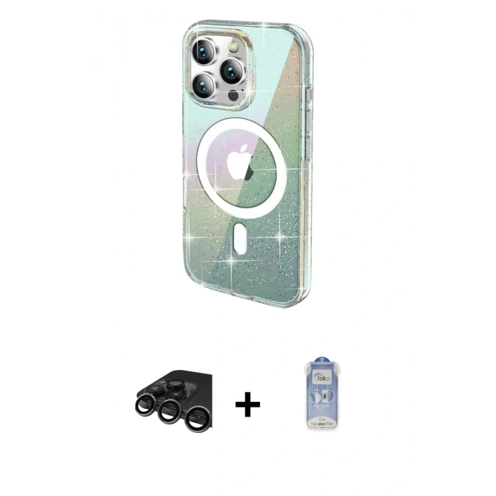 MARSİLYAN™- iPhone 15 Pro Kılıf Odak Modern Serisi - Siyah Joko Magic 5D Cam + Raze Metal Kamera Lens - TMGI