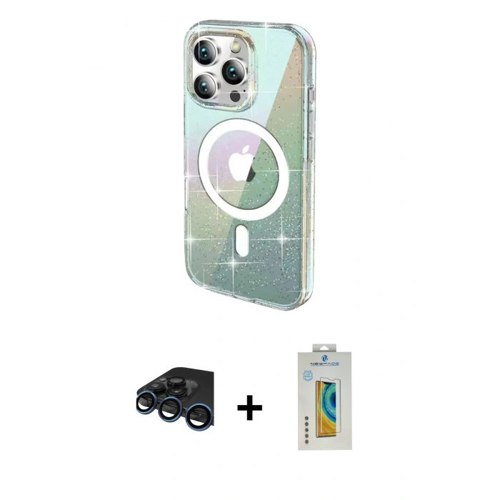 MARSİLYAN™- iPhone 15 Pro Kılıf Odak Modern Serisi - Siyah Polymer Nano Ekran Koruyucu + Raze Metal Kamera Lens - LT
