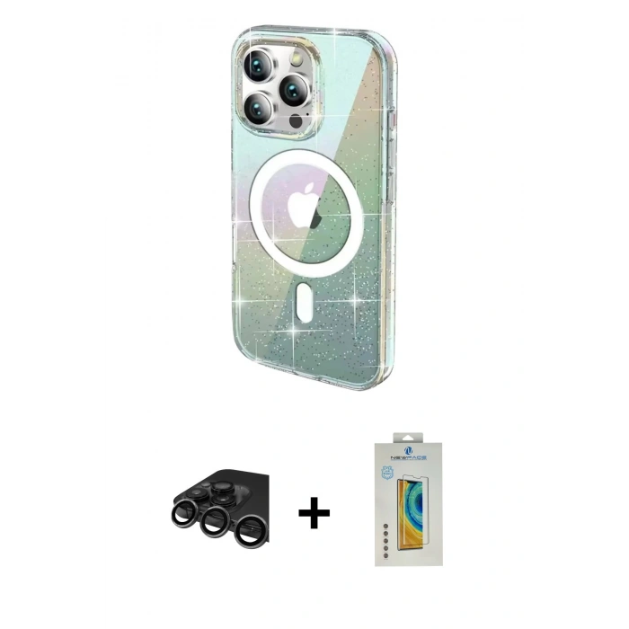 MARSİLYAN™- iPhone 15 Pro Kılıf Odak Modern Serisi - Siyah Polymer Nano Ekran Koruyucu + Raze Metal Kamera Lens - TMGI