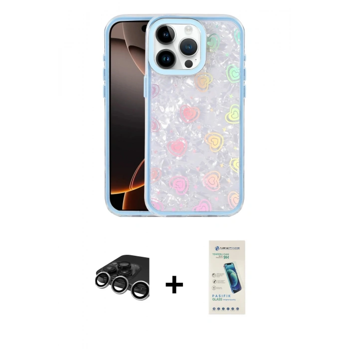 MARSİLYAN™- iPhone 15 Pro Kılıf Odak Prime - Şeffaf Pasifik Cam Ekran Koruyucu + Raze Metal Kamera Lens - GS