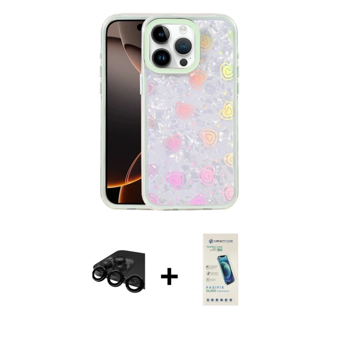 MARSİLYAN™- iPhone 15 Pro Kılıf Odak Prime - Şeffaf Pasifik Cam Ekran Koruyucu + Raze Metal Kamera Lens - SH