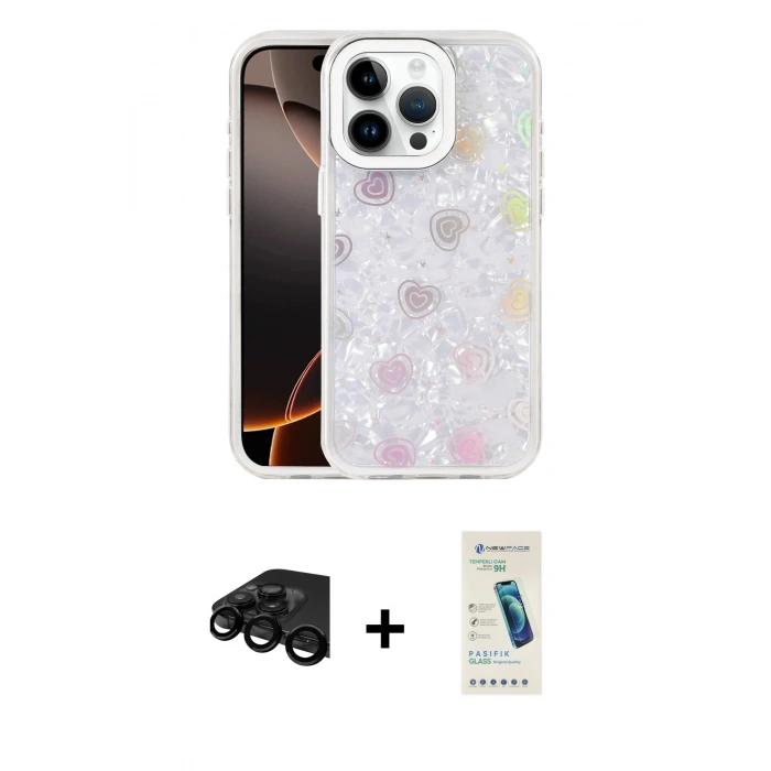 MARSİLYAN™- iPhone 15 Pro Kılıf Odak Prime - Şeffaf Pasifik Cam Ekran Koruyucu + Raze Metal Kamera Lens - SH