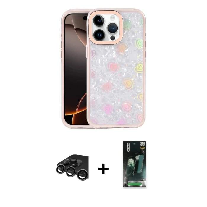 MARSİLYAN™- iPhone 15 Pro Kılıf Odak Prime - Siyah 360 Mat Full Body Arka Koruyucu + Raze Metal Kamera Lens - TMGI