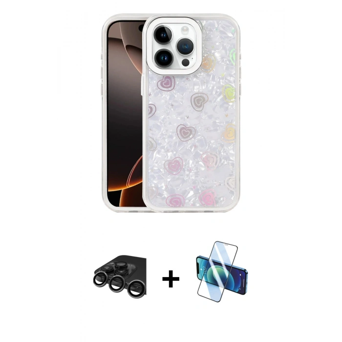 MARSİLYAN™- iPhone 15 Pro Kılıf Odak Prime - Siyah 3D Antistatik Cam Ekran Koruyucu + Raze Metal Kamera Lens - TMGI