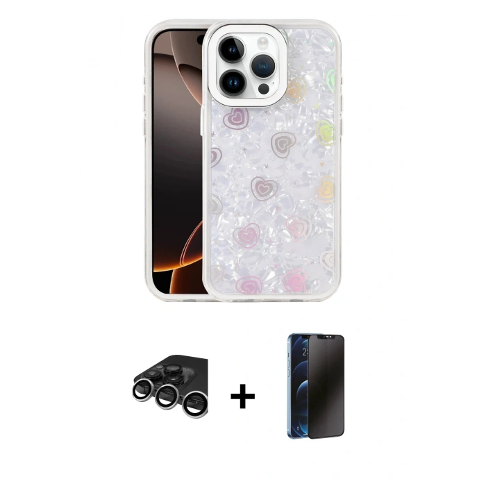 MARSİLYAN™- iPhone 15 Pro Kılıf Odak Prime - Siyah 3D Antistatik Hayalet Cam Ekran Koruyucu + Raze Metal Kamera Lens - GS
