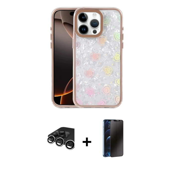 MARSİLYAN™- iPhone 15 Pro Kılıf Odak Prime - Siyah 3D Antistatik Hayalet Cam Ekran Koruyucu + Raze Metal Kamera Lens - GS