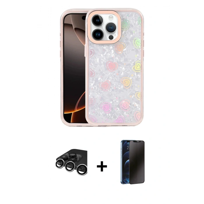 MARSİLYAN™- iPhone 15 Pro Kılıf Odak Prime - Siyah 3D Antistatik Hayalet Cam Ekran Koruyucu + Raze Metal Kamera Lens - GS