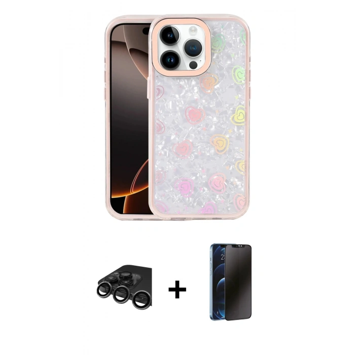 MARSİLYAN™- iPhone 15 Pro Kılıf Odak Prime - Siyah 3D Antistatik Hayalet Cam Ekran Koruyucu + Raze Metal Kamera Lens - TMGI