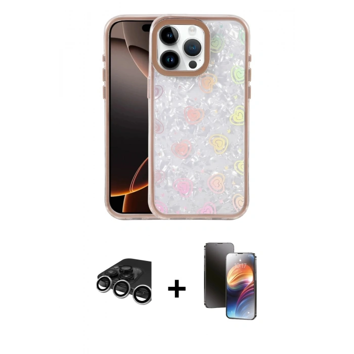 MARSİLYAN™- iPhone 15 Pro Kılıf Odak Prime - Siyah 3D Antistatik Mat Seramik Nano Ekran Koruyucu + Raze Metal Kamera Lens - GS