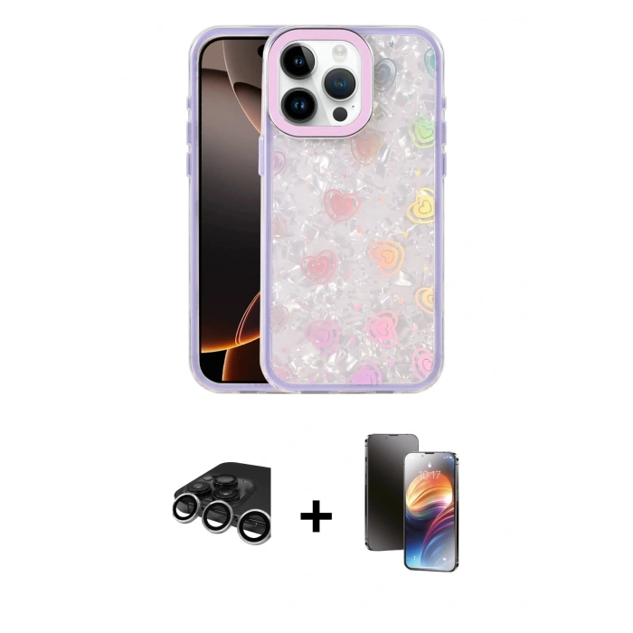 MARSİLYAN™- iPhone 15 Pro Kılıf Odak Prime - Siyah 3D Antistatik Mat Seramik Nano Ekran Koruyucu + Raze Metal Kamera Lens - GS