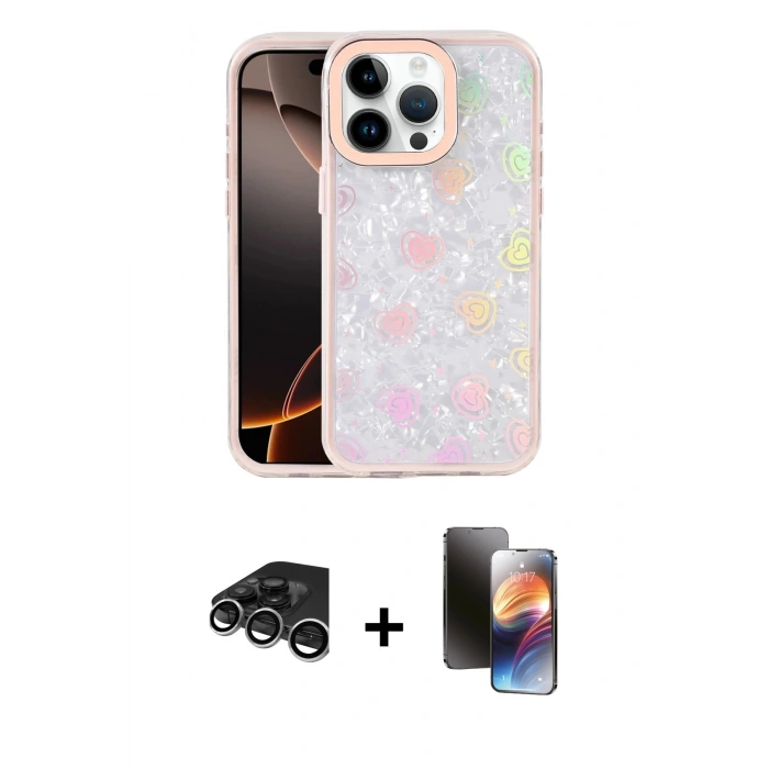 MARSİLYAN™- iPhone 15 Pro Kılıf Odak Prime - Siyah 3D Antistatik Mat Seramik Nano Ekran Koruyucu + Raze Metal Kamera Lens - GS