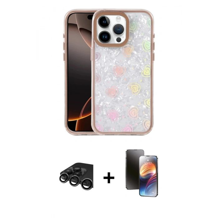MARSİLYAN™- iPhone 15 Pro Kılıf Odak Prime - Siyah 3D Antistatik Mat Seramik Nano Ekran Koruyucu + Titanyum Gri Raze Metal Kamera Lens
