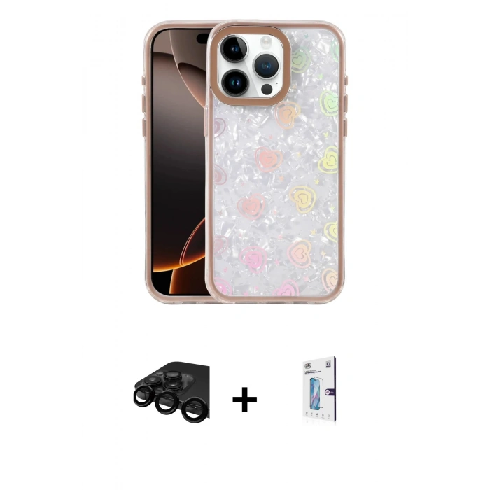 MARSİLYAN™- iPhone 15 Pro Kılıf Odak Prime - Siyah Bilvis 0.18mm Plus Cam Ekran Koruyucu + Raze Metal Kamera Lens - SH