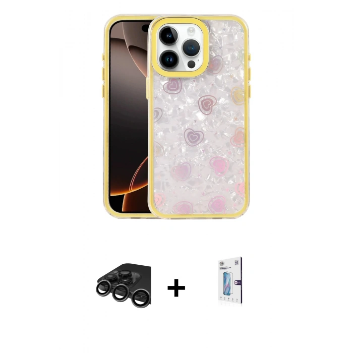 MARSİLYAN™- iPhone 15 Pro Kılıf Odak Prime - Siyah Bilvis 0.18mm Plus Cam Ekran Koruyucu + Raze Metal Kamera Lens - TMGI