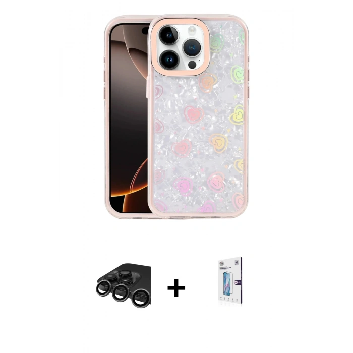 MARSİLYAN™- iPhone 15 Pro Kılıf Odak Prime - Siyah Bilvis 0.18mm Plus Cam Ekran Koruyucu + Raze Metal Kamera Lens - TMGI