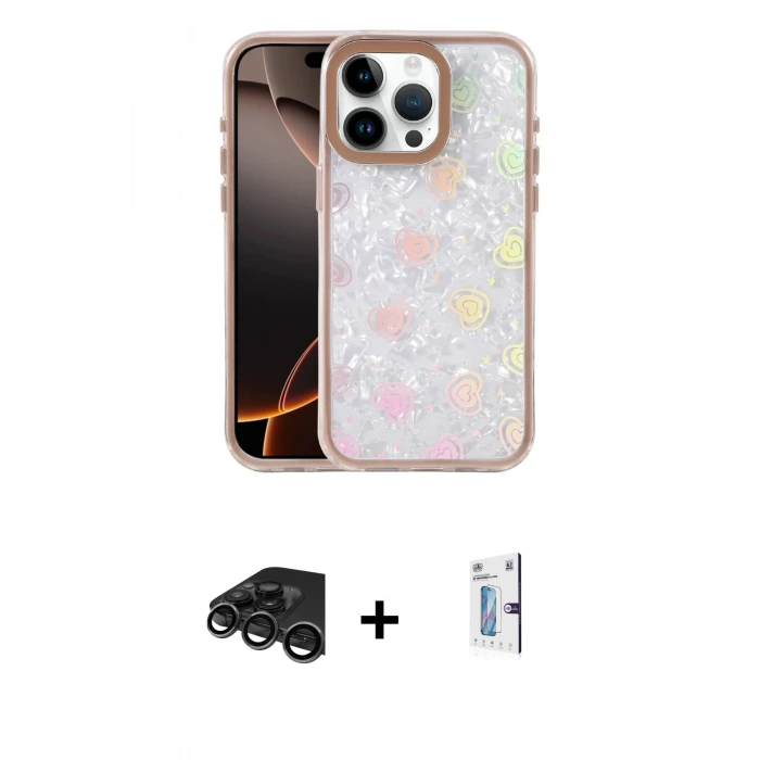 MARSİLYAN™- iPhone 15 Pro Kılıf Odak Prime - Siyah Bilvis 0.18mm Plus Cam Ekran Koruyucu + Raze Metal Kamera Lens - TMGI