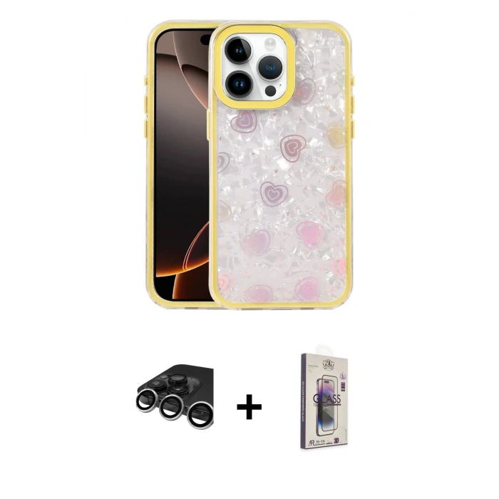 MARSİLYAN™- iPhone 15 Pro Kılıf Odak Prime - Siyah Bilvis 3D Cam Ekran Koruyucu + Raze Metal Kamera Lens - GS