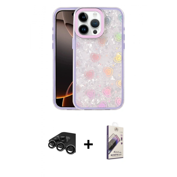 MARSİLYAN™- iPhone 15 Pro Kılıf Odak Prime - Siyah Bilvis 3D Mat Cam Ekran Koruyucu + Raze Metal Kamera Lens - TMGI