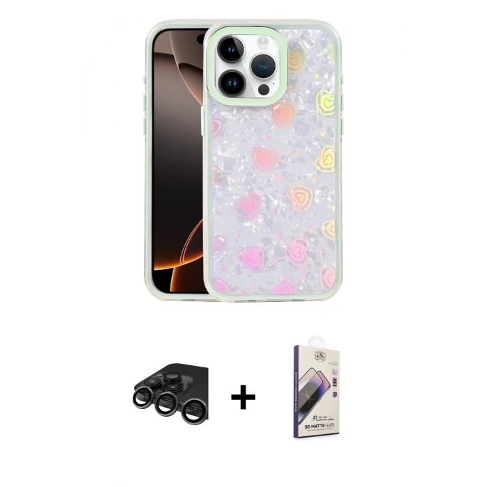 MARSİLYAN™- iPhone 15 Pro Kılıf Odak Prime - Siyah Bilvis 3D Mat Cam Ekran Koruyucu + Raze Metal Kamera Lens - TMGI