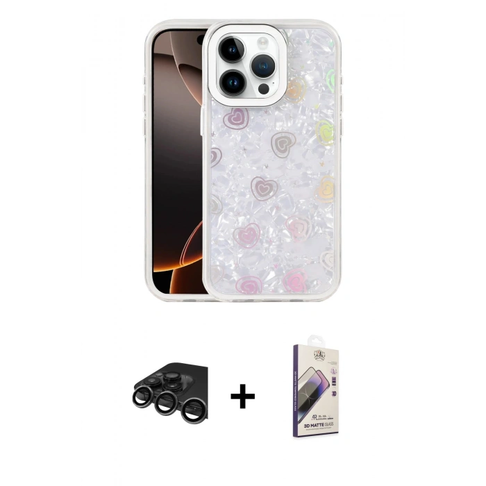 MARSİLYAN™- iPhone 15 Pro Kılıf Odak Prime - Siyah Bilvis 3D Mat Cam Ekran Koruyucu + Raze Metal Kamera Lens - TMGI