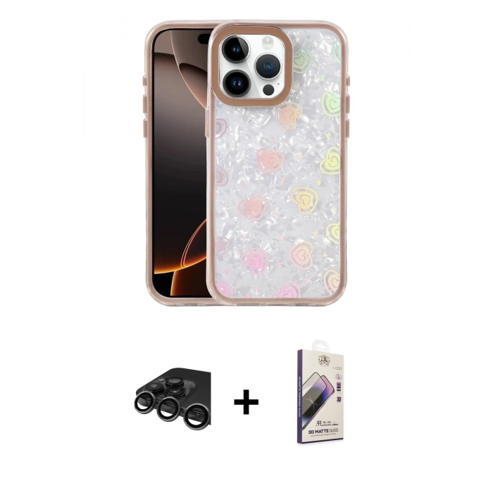 MARSİLYAN™- iPhone 15 Pro Kılıf Odak Prime - Siyah Bilvis 3D Mat Cam Ekran Koruyucu + Raze Metal Kamera Lens - TMGI