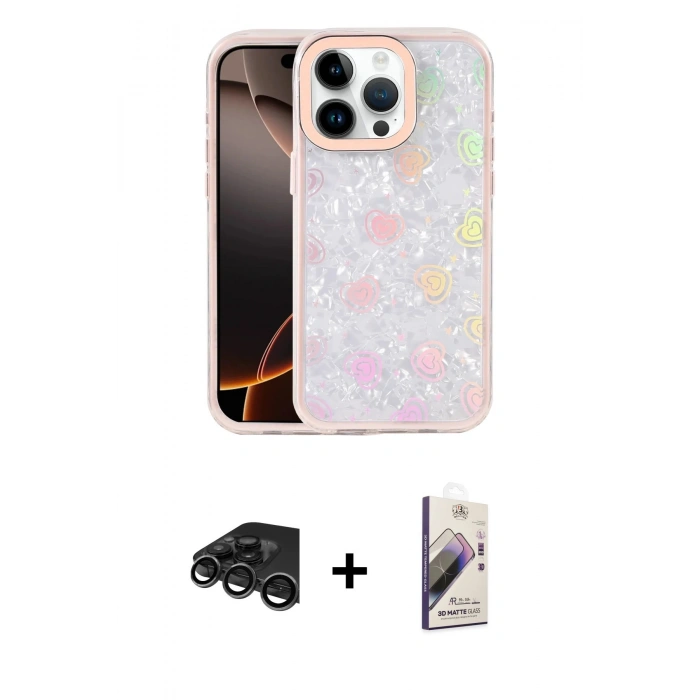 MARSİLYAN™- iPhone 15 Pro Kılıf Odak Prime - Siyah Bilvis 3D Mat Cam Ekran Koruyucu + Raze Metal Kamera Lens - TMGI
