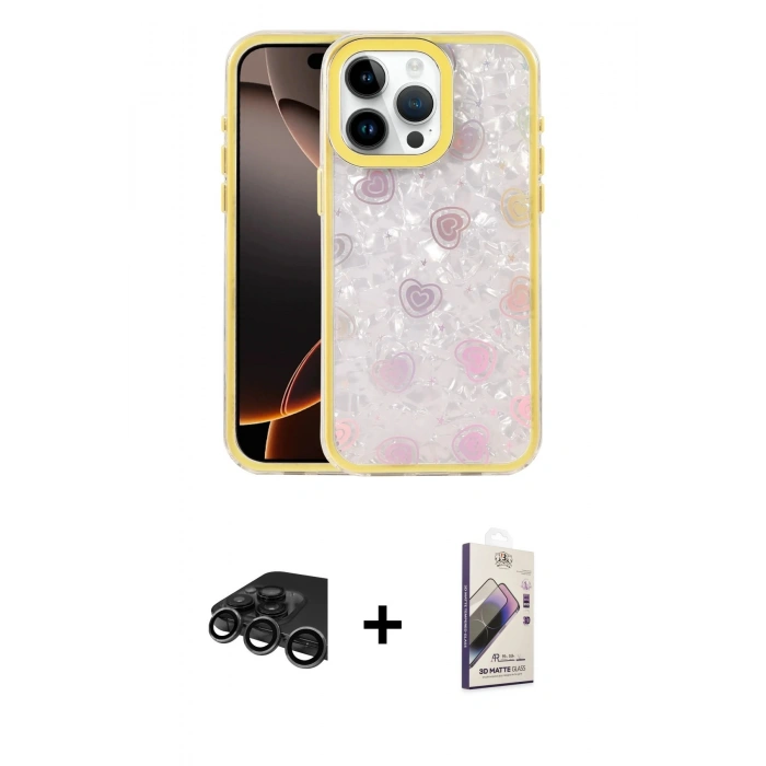 MARSİLYAN™- iPhone 15 Pro Kılıf Odak Prime - Siyah Bilvis 3D Mat Cam Ekran Koruyucu + Raze Metal Kamera Lens - TMGI
