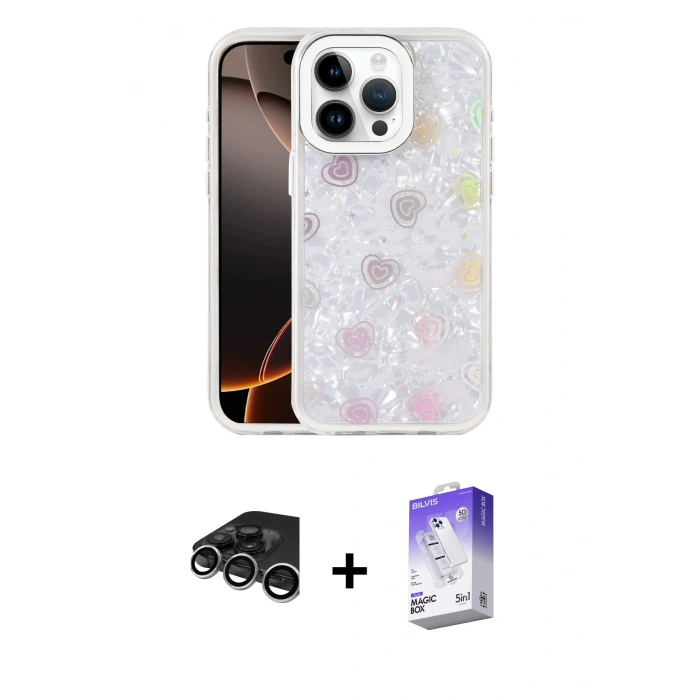 MARSİLYAN™- iPhone 15 Pro Kılıf Odak Prime - Siyah Bilvis 5in1 3D Magic Cam Ekran Koruyucu + Raze Metal Kamera Lens - GS