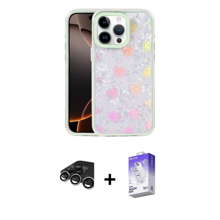 MARSİLYAN™- iPhone 15 Pro Kılıf Odak Prime - Siyah Bilvis 5in1 3D Magic Cam Ekran Koruyucu + Raze Metal Kamera Lens - GS