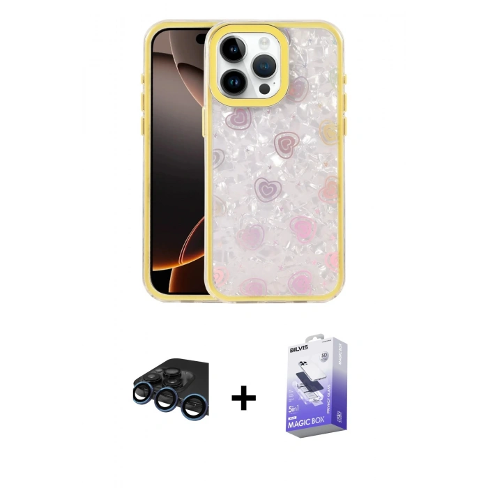 MARSİLYAN™- iPhone 15 Pro Kılıf Odak Prime - Siyah Bilvis 5in1 5D Magic Hayalet Cam Ekran Koruyucu + Raze Metal Kamera Lens - LT
