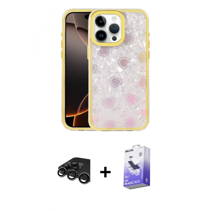 MARSİLYAN™- iPhone 15 Pro Kılıf Odak Prime - Siyah Bilvis 5in1 5D Magic Hayalet Cam Ekran Koruyucu + Raze Metal Kamera Lens - TMGI