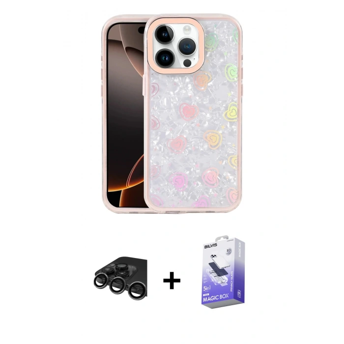 MARSİLYAN™- iPhone 15 Pro Kılıf Odak Prime - Siyah Bilvis 5in1 5D Magic Hayalet Cam Ekran Koruyucu + Raze Metal Kamera Lens - TMGI