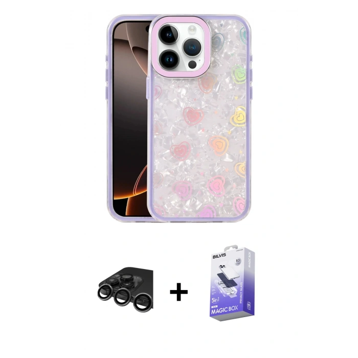 MARSİLYAN™- iPhone 15 Pro Kılıf Odak Prime - Siyah Bilvis 5in1 5D Magic Hayalet Cam Ekran Koruyucu + Raze Metal Kamera Lens - TMGI