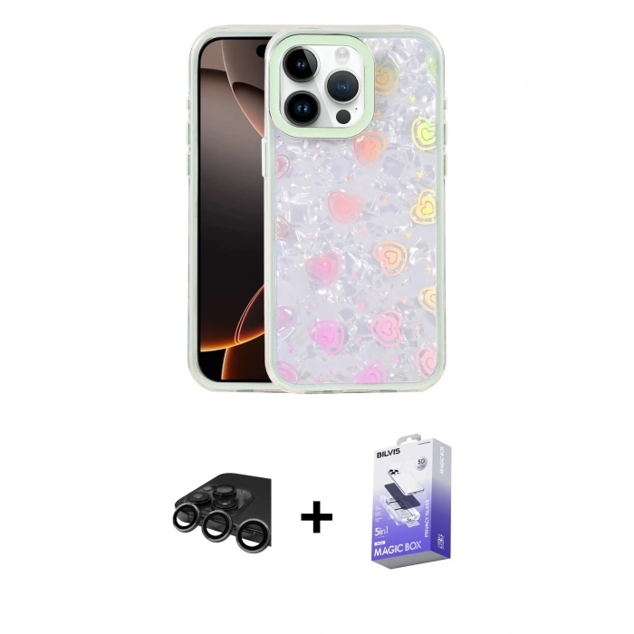 MARSİLYAN™- iPhone 15 Pro Kılıf Odak Prime - Siyah Bilvis 5in1 5D Magic Hayalet Cam Ekran Koruyucu + Raze Metal Kamera Lens - TMGI