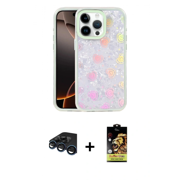 MARSİLYAN™- iPhone 15 Pro Kılıf Odak Prime - Siyah Buffer Cam Ekran Koruyucu + Lacivert Raze Metal Kamera Lens