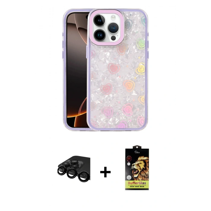 MARSİLYAN™- iPhone 15 Pro Kılıf Odak Prime - Siyah Buffer Cam Ekran Koruyucu + Raze Metal Kamera Lens - SH