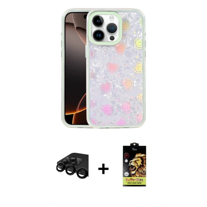 MARSİLYAN™- iPhone 15 Pro Kılıf Odak Prime - Siyah Buffer Cam Ekran Koruyucu + Raze Metal Kamera Lens - SH