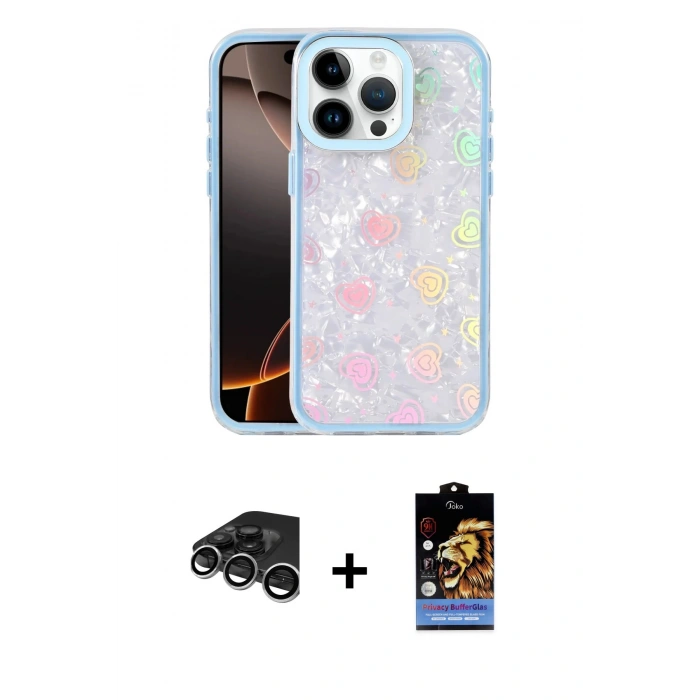 MARSİLYAN™- iPhone 15 Pro Kılıf Odak Prime - Siyah Buffer Hayalet Cam Ekran Koruyucu + Raze Metal Kamera Lens - GS