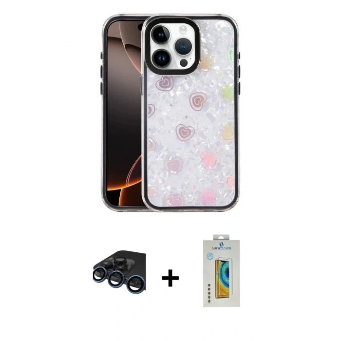 MARSİLYAN™- iPhone 15 Pro Kılıf Odak Prime - Siyah Polymer Nano Ekran Koruyucu + Raze Metal Kamera Lens - LT